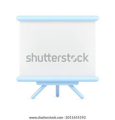 Empty stand on tripod 3d icon. White board for presentation and projector. Artists easel with clean sheet sketching paper. Equipment for business conferences and chart. Realistic isolated vector