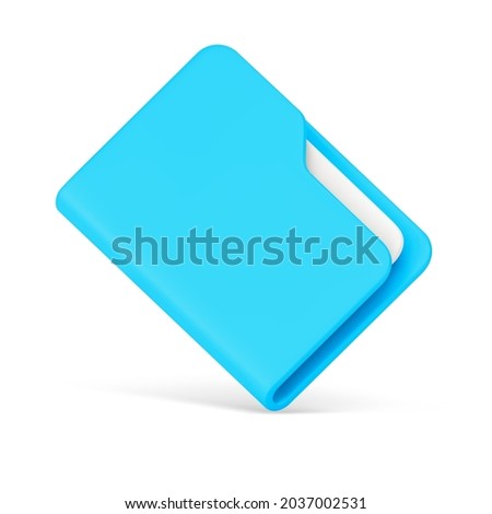 Blue folder with papers 3d. Office plastic file with documentation. Volumetric working data in special directory. Collected online portfolio for presentation. Isolated realistic icon vector
