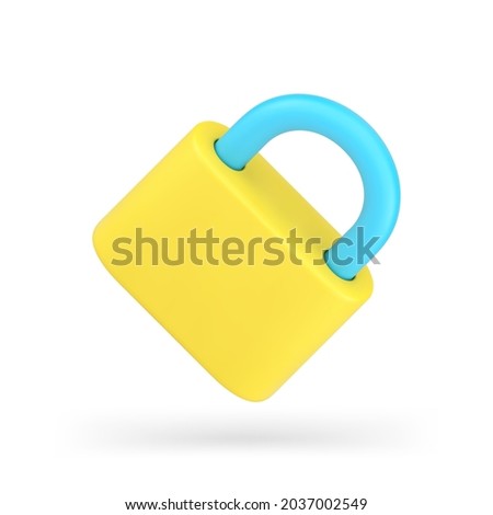 Yellow padlock 3d icon. Metallic lock with steel shackle. Safety and confidentiality information and property. Locked password and personal web account security. Vector isolated realism.