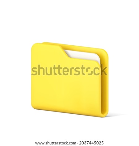 Yellow portfolio folder 3d icon. Information plastic file with documentation. Closed working data in special directory. Creative online archive for presentation. Isolated realistic vector