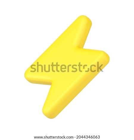 Gold thunderbolt sign 3d icon. Yellow charger symbol for various devices. Minimalistic electrical discharge. Charging work indicator. Powerful lightning strikes. Realistic isolated vector.