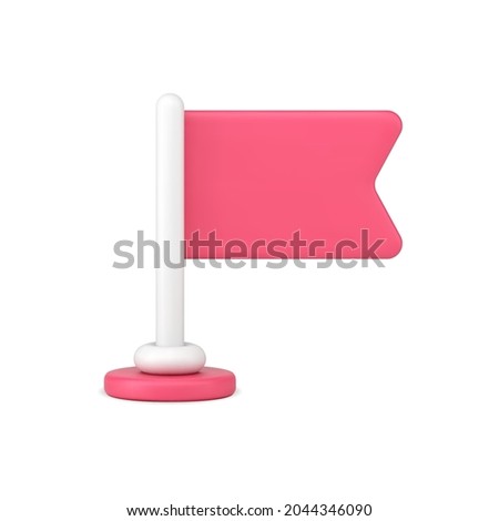 Pink flag 3d icon. Emblem of victory and national pride. Indicator of patriotism in country and tribute to government. Sign of sporting success and victory in game. Realistic isolated vector