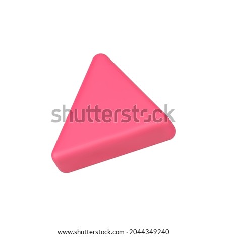 Tilted pink play button 3d icon. Modern multimedia sign for playing audio and video files. Volumetric button listening files. Fashionable internet application interface. Realistic isolated vector