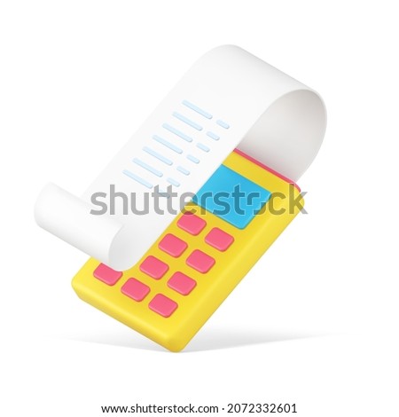 Simple isometric payment machine with bill 3d icon vector illustration. POS terminal badge with buttons and display isolated on white. Financial business retail electronic device ATM banking