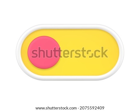 Toggle switch button turn on off modern electronic devices 3d icon vector illustration. Mockup template decorative design yellow and pink control panel isolated. Power slide software user interface