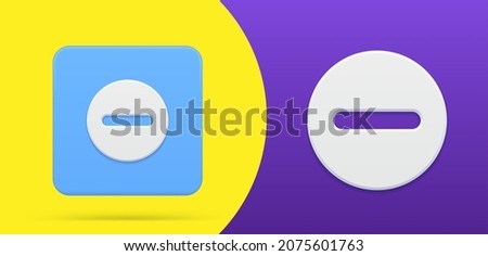 Minus mathematics symbol button 3d icon set vector illustration. Symbol of deprive, lose or subtract straight line at squared and rounded frame. Mathematical sign calculator keyboard