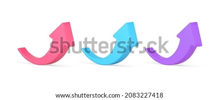 Collection red, blue and purple circled arrows pointing up 3d isometric icon vector illustration. Set cyberspace interface navigation symbol for directional movement, next, refresh or upload isolated