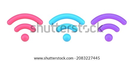 Collection multicolored wi fi internet access decorative design template 3d icon vector illustration. Set wireless wifi network zone power measuring level cyberspace control communication isolated