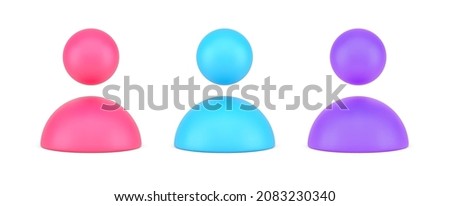 Collection multicolored human personal symbols cyberspace user staff abstract avatar or web member 3d icon isometric vector illustration. Set social network profile badge skittle chess figure
