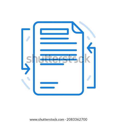 Working with text document vector line icon. Replacing written text and correcting content of agreement. Sheet paper with arrows up and down on sides. Verification of correctness filling out form.