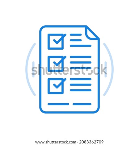 
Worksheet with tests vector line icon. Checklist of questions with answer boxes. Application form for employment and passing required exams. Social poll about political complete decisions.