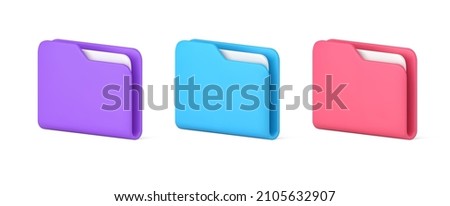 Multicolored collection paper documents folders archive business storage user interface 3d icon vector illustration. Bright archival directory organizer with important data information isolated