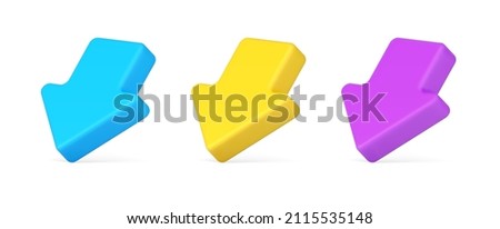 Collection bright isometric arrows pointing down 3d icon vector illustration. Set of multicolored directional pointers navigation interface isolated on white. Blue, yellow, purple direction cursor