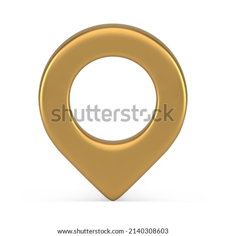 Premium jewelry map pin pointer with hole glossy decorative design realistic 3d icon vector illustration. Expensive metallic golden cartography location navigation label search position isolated