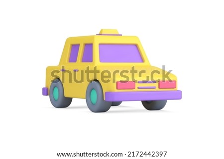 Yellow taxi cab automobile with signboard for fast comfortable city transportation realistic 3d icon vector illustration. Bright cute retro auto motor transport passenger riding car repair service