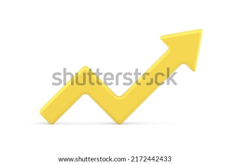 Angled dynamic arrow increase and recession part upward pointer progress growth yellow realistic 3d icon vector illustration. Abstract graph success positive trend business achievement growth analysis