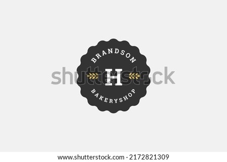 Black circle curved bakery logo design template with ears of wheat vector illustration. Pastry cafe bakehouse decorative emblem classic restaurant sweet delicious homemade cooking service symbol
