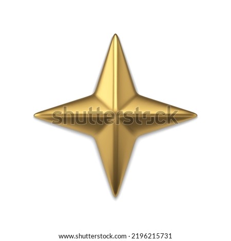 Golden star metallic surface 3d template vector illustration. Realistic expensive jewelry insignia symbol Christmas tree decor interior bauble or spruce toy
