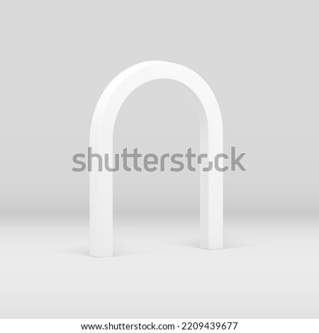 White arch curved construction 3d entrance showcase exit vertical foundation isometric realistic vector illustration. Archway architecture display geometric studio background for product presentation