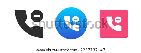 Phone call delete cancel related function minus symbol remove contact icon set vector flat illustration. Telephone remotely communication technology reject tone sound decrease speaker volume down