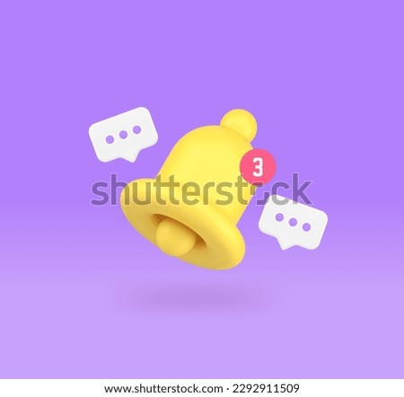 Chat message ring bell notification incoming email letter electronic mail inbox mailbox 3d icon realistic vector illustration. Cyberspace reminder signal alert sound push notice new email dialogue