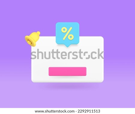 Sale discount empty message reminder internet push notification ring bell sound 3d icon realistic vector illustration. Email marketing commercial special offer online alert window button copy space