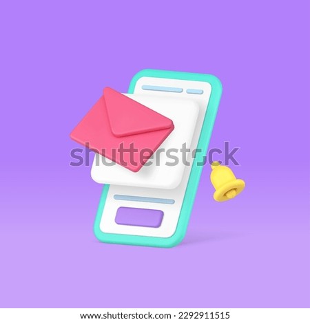 Electronic mail incoming message inbox mailbox sound alert smartphone application 3d icon realistic vector illustration. Email letter envelope newsletter mobile phone contact chat communication