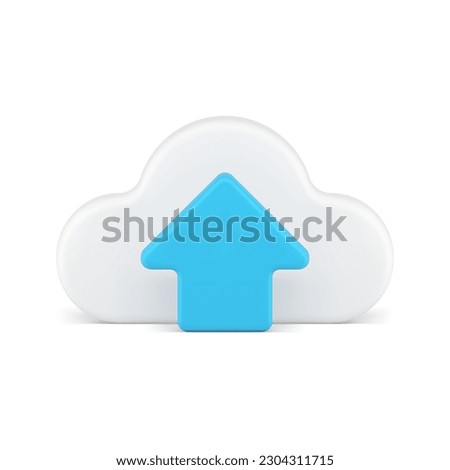 Cloud computing data storage upload digital information virtual transfer 3d icon realistic vector illustration. Cyberspace info exchange connection web organize technology networking server arrow up