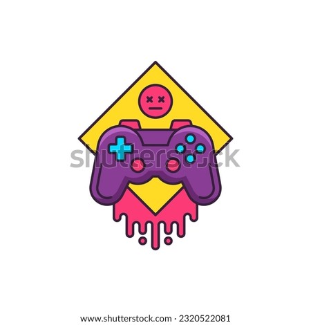 Gaming esport video game entertainment fun digital technology gamepad outline icon vector illustration. Cyberspace gamer team logo t shirt print design with joystick melting geometric background