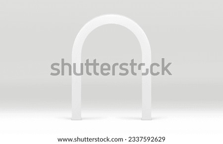 3d white curved arch minimalist geometric shape mock up for cosmetic product show vector illustration. Realistic neutral archway geometry stand studio background for commercial promo advertising