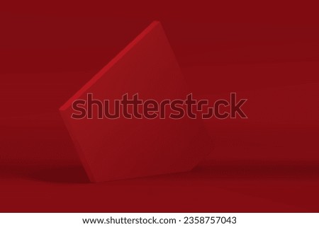 Red 3d pentagonal wall isometric modern fashion display for product presentation realistic vector illustration. Pentagon vertical stand empty abstract showcase angular background for commercial promo