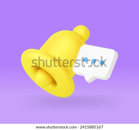 Chat message ring bell notification incoming inbox mailbox web communication 3d icon realistic vector illustration. Cyberspace reminder notice signal texting comment alarm new dialogue
