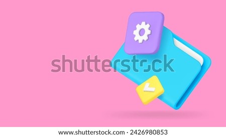 Document folder archive management data storage settings banner with copy space 3d icon realistic vector illustration. Database information library catalog organization paperwork directory search