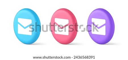 Newsletter inbox chat message button remotely communication digital notification 3d realistic blue pink and purple icons. Email closed paper envelope letter e mail contact correspondence