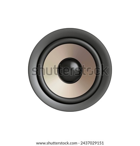 Loudspeaker subwoofer audio acoustic sound music broadcasting 3d icon realistic vector illustration. Musical audio equipment entertainment technology stereo speaker volume system bass disco party