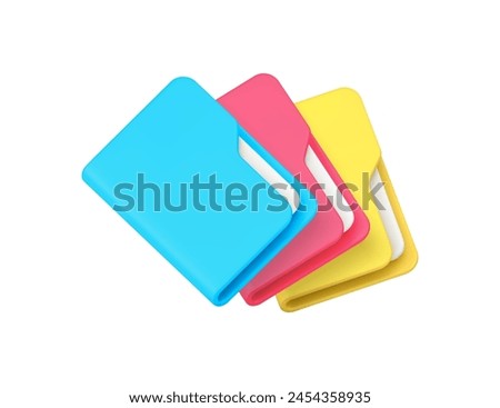 File folder stack with document datum archive paperwork 3d icon realistic vector illustration. Data management important information storage database directory organization business office stationery