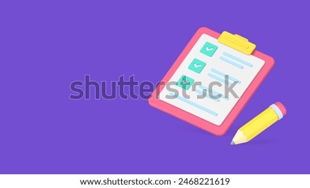 To do list complete notes writing task checkmark done clipboard pencil 3d icon realistic vector illustration. Checklist productivity planning memo reminder efficiency organization success checkbox