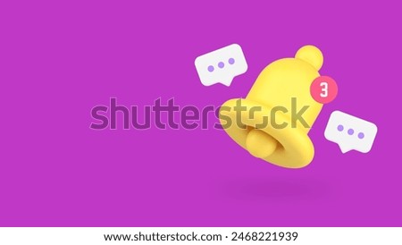 Chat message ring bell notification incoming email letter electronic mail inbox mailbox 3d icon realistic vector illustration. Cyberspace reminder signal alert sound push notice new email dialogue