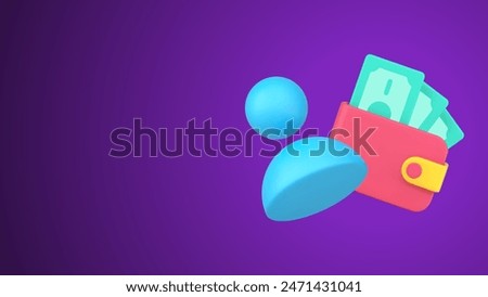 Personal earnings salary wealth with cash money dollar into wallet 3d icon simple vector illustration. Chess figure human member or user with currency financial independence and profit budget savings