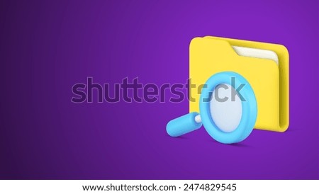 Finding important information in folder document storage use magnifying glass isometric template 3d icon vector illustration. Choosing data directory archive organizer application isolated