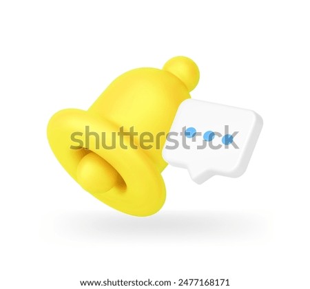 Chat message ring bell notification incoming inbox mailbox web communication 3d icon realistic vector illustration. Cyberspace reminder notice signal texting comment alarm new dialogue