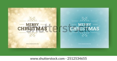 Merry Christmas social media post with snowflakes explosion design template set vector illustration. Happy New Year best wishes winter holiday celebrate greeting card with glow snow spark light bokeh