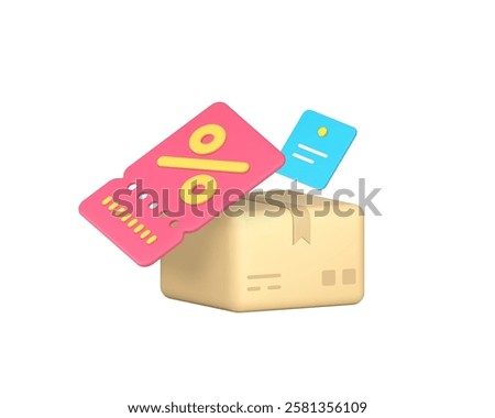 Courier delivery postal parcel sale discount cargo shipping 3d icon realistic vector illustration. Online shopping order commercial retail price off special offer for goods mail post shipment