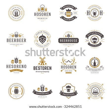 Set Beer Logos, Badges and Labels Vintage Style. Design elements retro vector illustration.