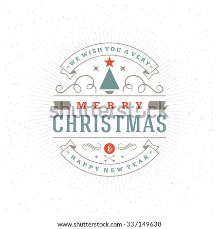Merry Christmas Greeting Card Typography And Decorations Vector Background. Christmas And Happy