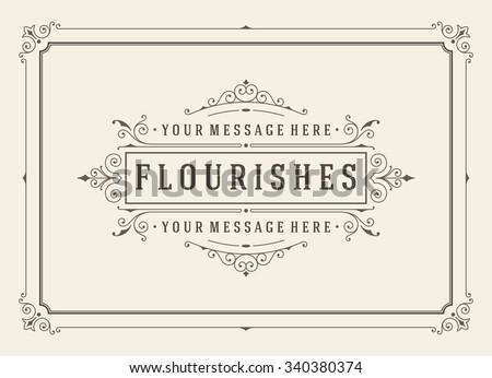 Vintage ornament greeting card vector template. Retro wedding invitations, advertising or other design and place for text. Flourishes frame.