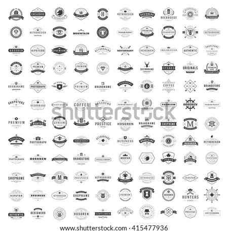 Vintage Logos Design Templates Set. Vector logotypes elements collection, Icons Symbols, Retro Labels, Badges, Silhouettes. Big Collection 120 Items. Foto stock © 