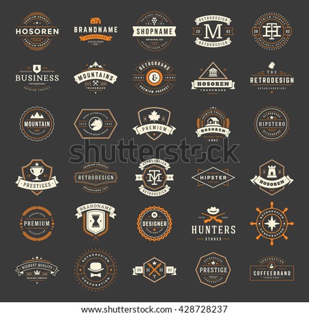 Vintage Logos Design Templates Set. Vector Labels Elements  Retro Badges and Silhouettes. Big Collection 30 Items.