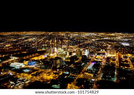 Las Vegas city viewed at night with all the lights on