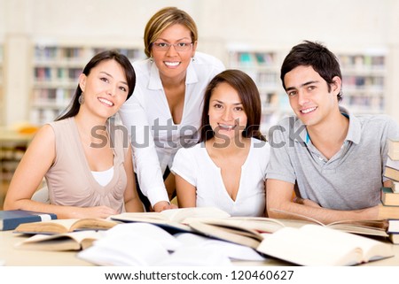 Group of university students at the library